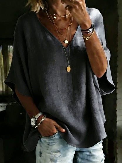 Women's 100% Cotton Classic Loose Fit V Neck Dolman Sleeve T-shirt