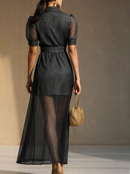 Women's Patchwork Organza Mini Dress And Organza Skirt Two-piece Set