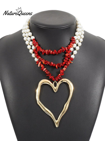 Bohemian Multi-layered Large Heart Beaded Necklace