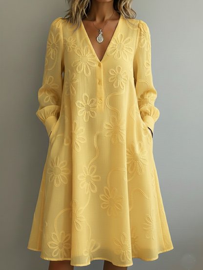 Vintage Elegant V-neck Floral Embroidery Dress
