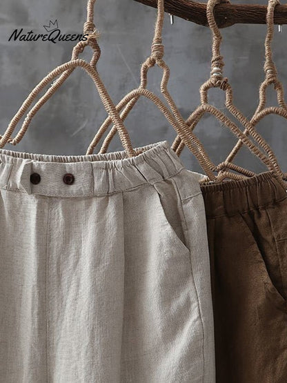Women's Solid Color Simple Versatile Loose Casual Cotton And Linen Pants