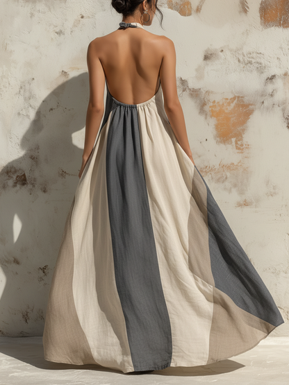 Abstract Print Halter Neck Flowy Maxi Dress