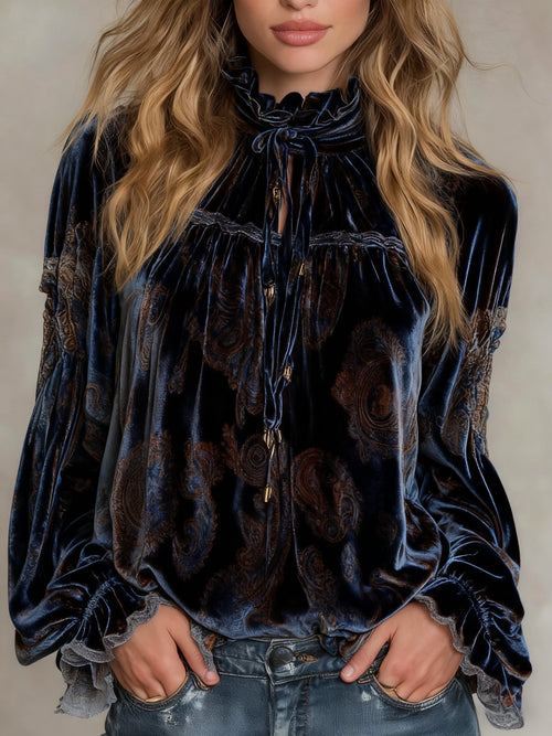 Vintage Sheer Paisley Ruffle Blouse