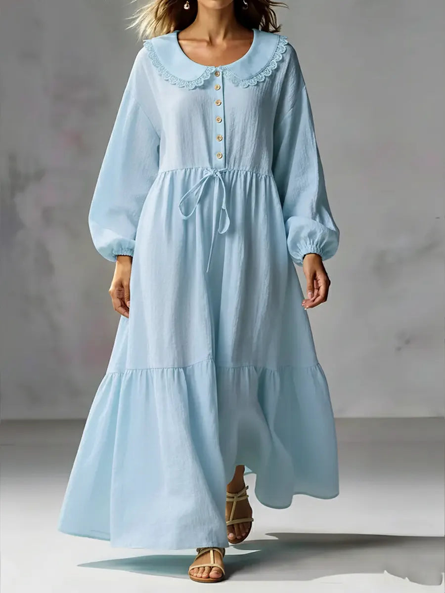 Women's Cozy Linen And Cotton Long-sleeved Dress