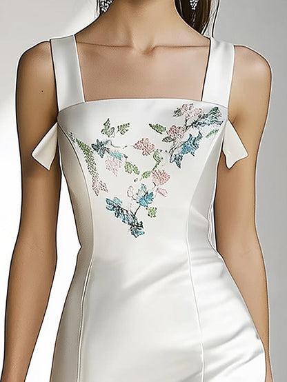 White Satin Embroidered Dress
