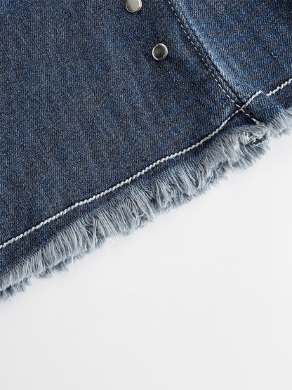 Western Blue Denim Side Tassel Rivet Flared Pants