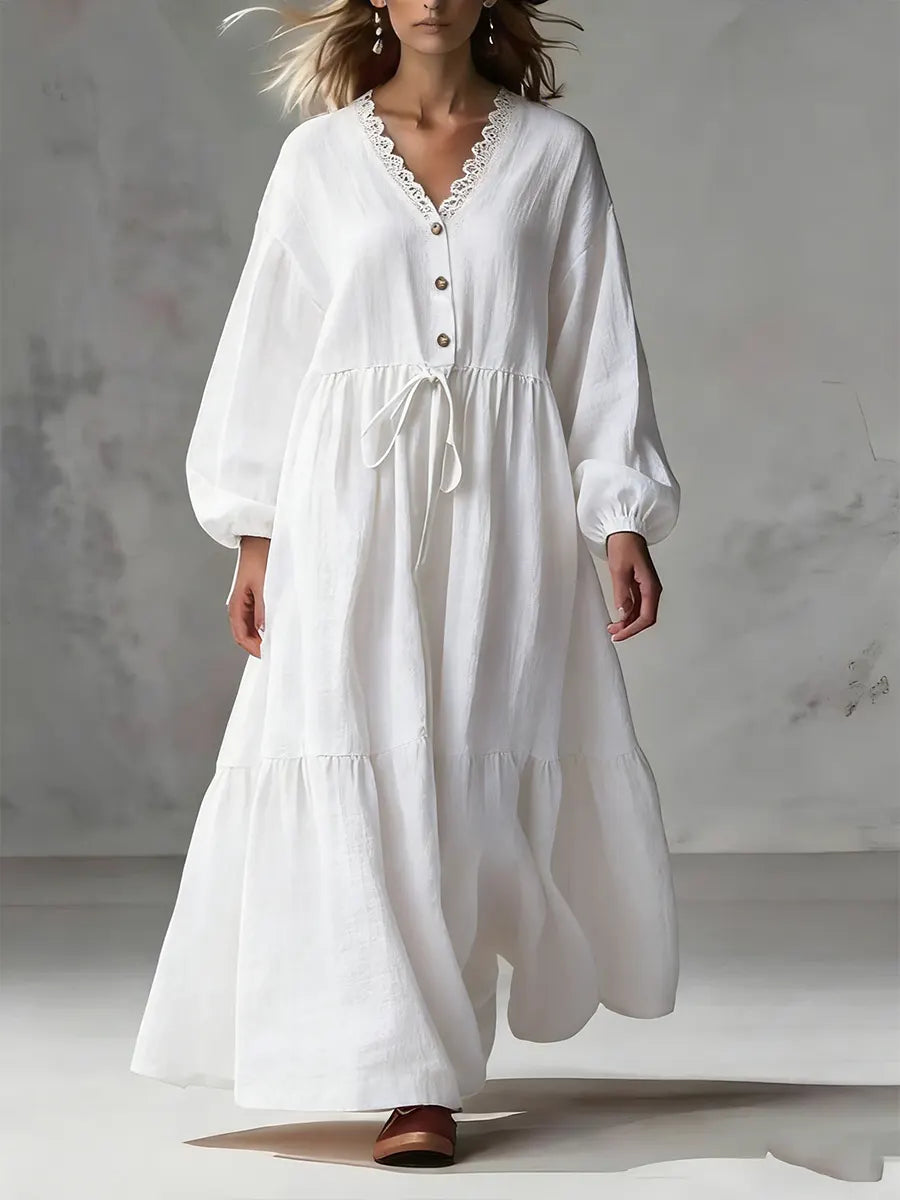 Women's Cozy Linen And Cotton Long-sleeved Dress