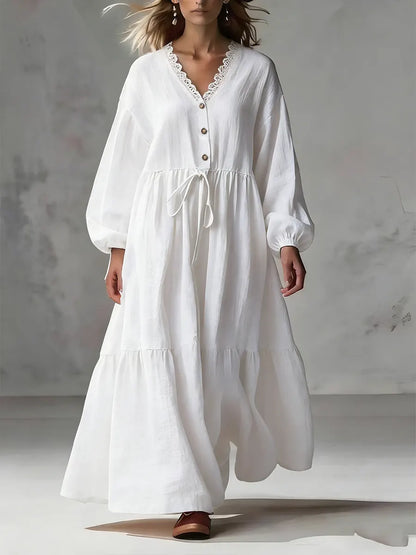 Women's Cozy Linen And Cotton Long-sleeved Dress