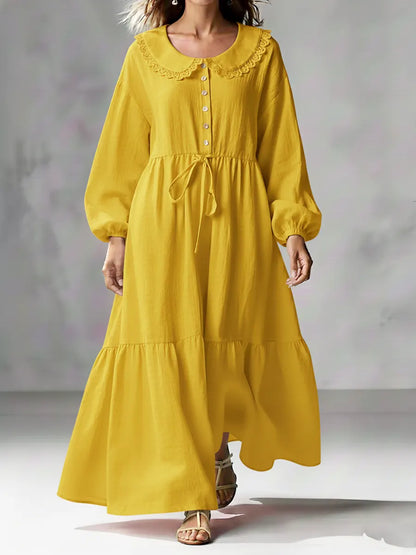 Women's Cozy Linen And Cotton Long-sleeved Dress