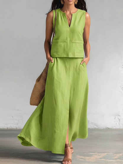 Minimalist And Elegant V-neck Top And Skirt Two-piece Set