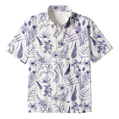 Simple Botany Flowers Button Up Pocket Shirt