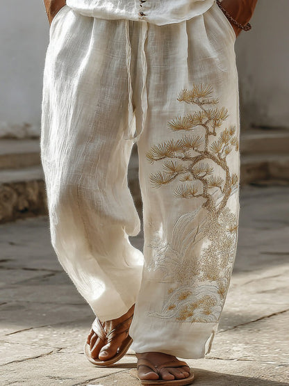 Men's Japanese Style Pine Casual Linen Pants