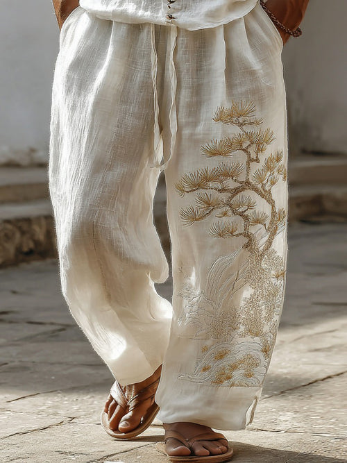 Men's Japanese Style Pine Casual Linen Pants