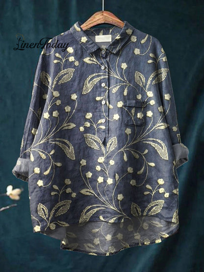 Women's Vintage Floral Art Print Pocket Cotton Dress