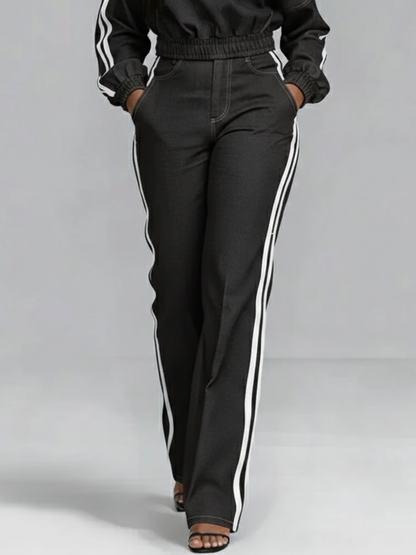 Casual And Cozy White-trimmed Straight-leg Jeans