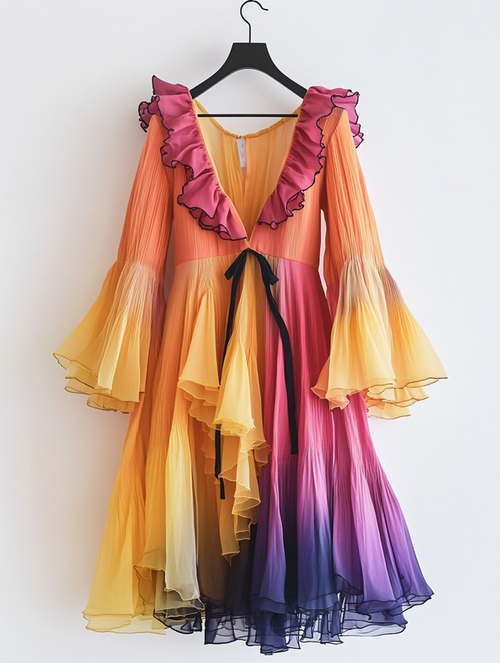 Asymmetrical dress with ruffles for vacation or daily wear 6dcb