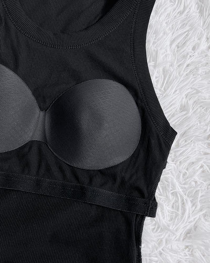 Built-in Bra 2 Piece Athletic Tank Tops for Women Ribbed Tank Top