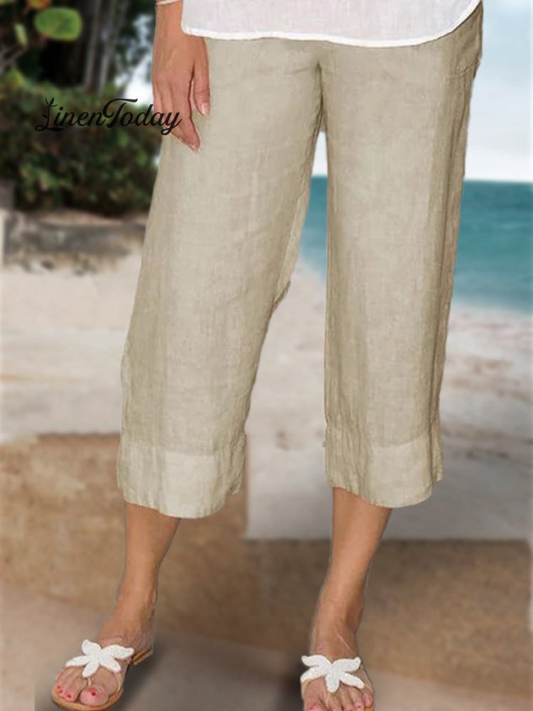 Plus Size Elastic Waist Solid Short Pants