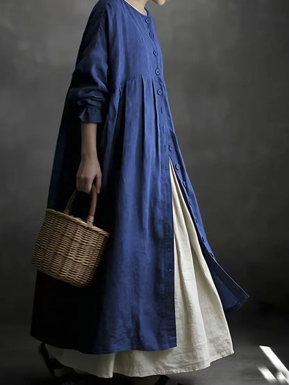 Women's Solid Color Art Casual Long Sleeve Cotton Linen Dress