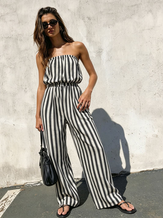Striped Bandeau Wide-Leg Jumpsuit
