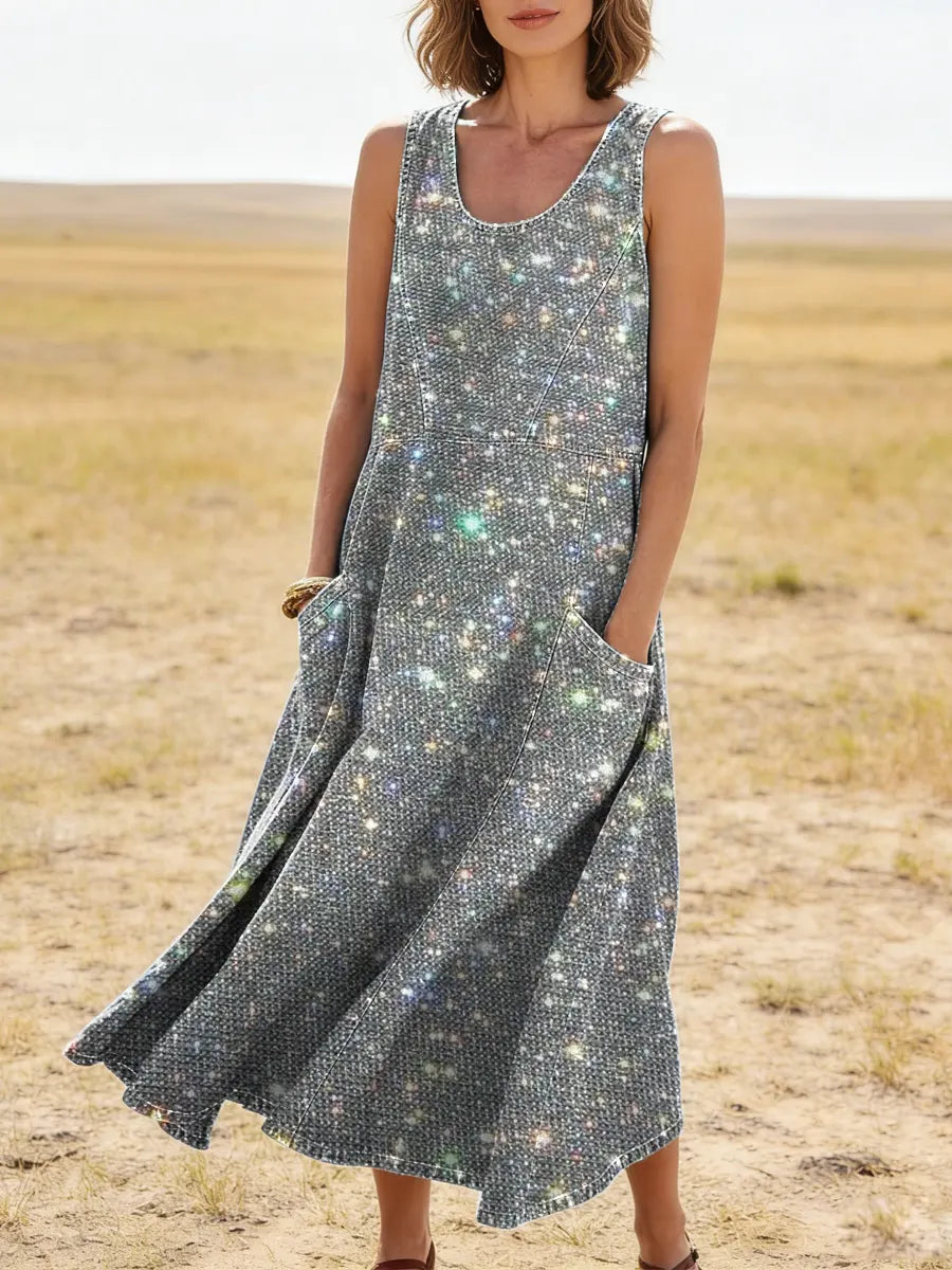 Women's Art Print Casual Cotton Denim Dress
