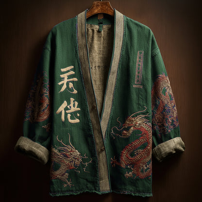 Japanese Art Style Men's Casual Cotton And Linen Cardigan