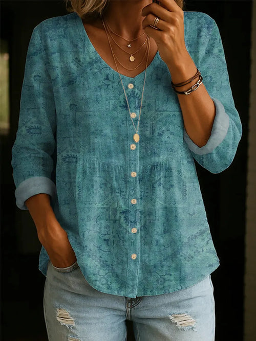Women's Vintage Pattern Art Print Casual Cotton Shirt