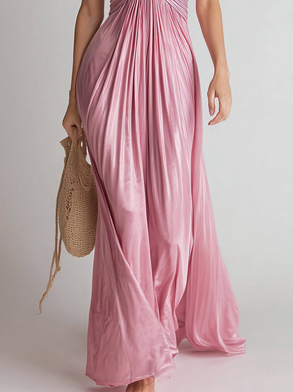 Holiday Pleated Halter Maxi Dress