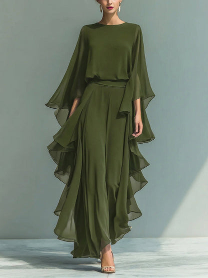Elegant & Flowy Ruffled Shirt And Wide-leg Pants Two-piece Set