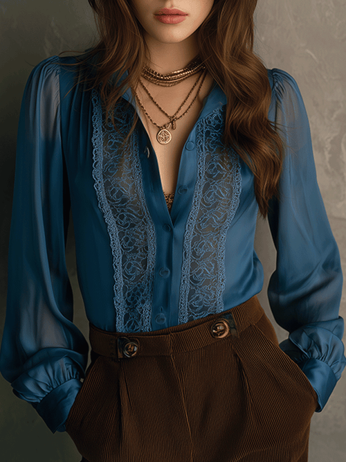 Retro Elegant Lace Flowing Long Sleeve Shirt