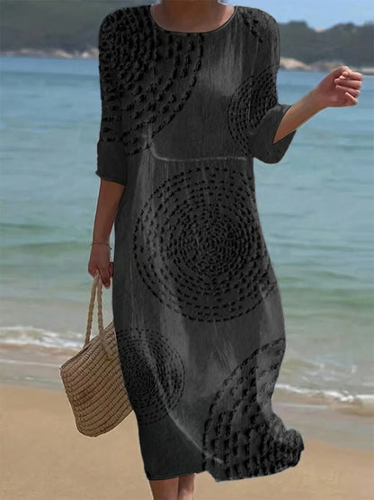 Women's Vintage Abstract Geometric Art Print  Cotton Dress
