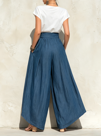 High-Waist Tencel Denim Wide-Leg Palazzo Pants