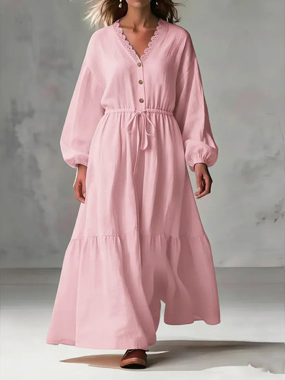 Women's Cozy Linen And Cotton Long-sleeved Dress